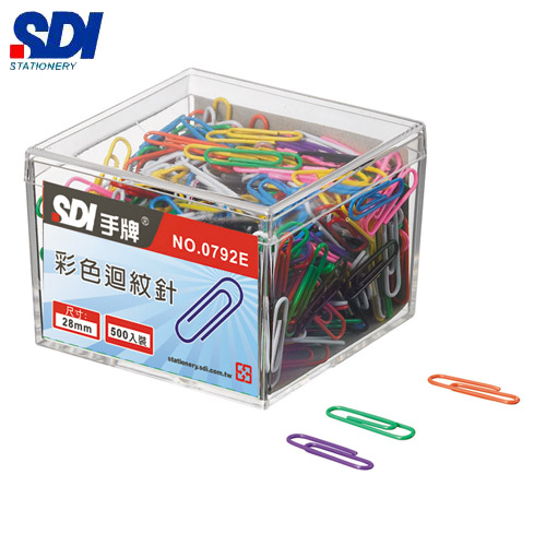 SDI手牌   0792E    彩色迴紋針(28mm) -500支入  /  盒