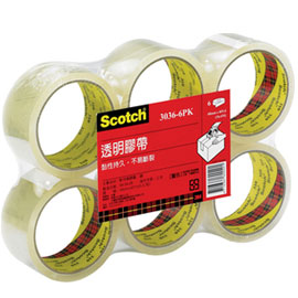 【3M】3036-6 Scotch 透明封箱膠帶 6捲入/包(60mm x 40yd)