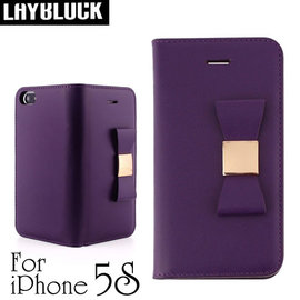 yardiX代理 【韓國 LAYBLOCK Ribbon Classic手工真皮蝴蝶結iPhone 5/5S保護套 紫色】皮夾造型 保護殼/保護皮套 適合搭配保護貼/觸控筆