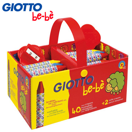 【義大利 GIOTTO】 寶寶不沾手胖蠟筆手提組(40支)贈小羊著色本 / 組