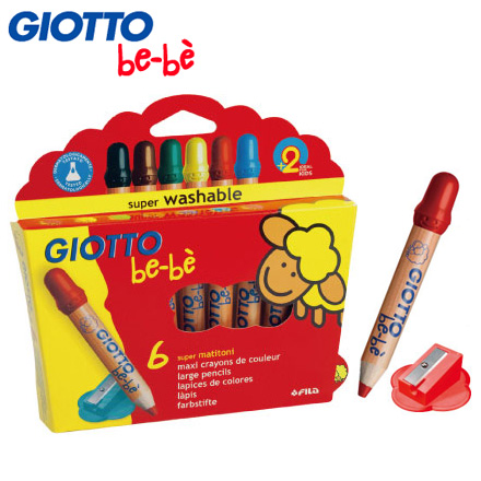 【義大利 GIOTTO】可洗式寶寶木質蠟筆(6色) / 盒