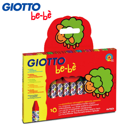 【義大利 GIOTTO】寶寶不沾手胖蠟筆(10色)附削筆器 / 盒