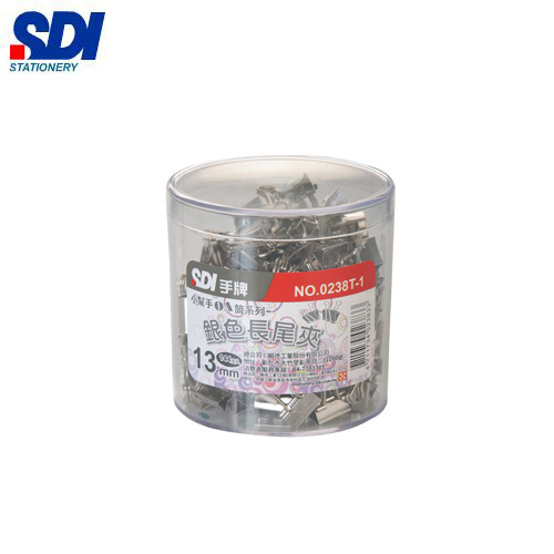 SDI手牌   0238T-1  小幫手OA筒13mm銀色長尾夾 - 144支入 / 筒