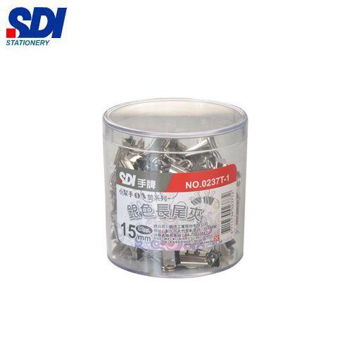 SDI手牌   0237T-1  小幫手OA筒15mm銀色長尾夾 - 96支入 / 筒