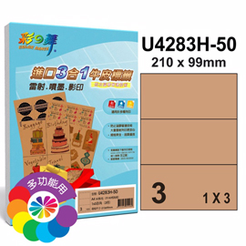 彩之舞 進口3合1牛皮標籤-3格直角 50張/包 U4283H-50