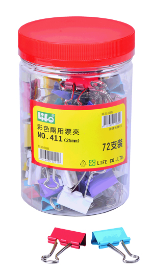 LIFE 徠福 NO.411 彩色兩用票夾(10色筒裝)25mm -72支入 / 筒