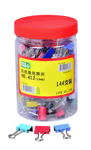 LIFE 徠福 NO.412 彩色兩用票夾(10色筒裝)19mm -144支入 / 筒