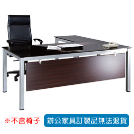 【潔保】TSA 烤銀方形腳辦公桌 TSA-18090TG+TSA-9050TG 10m/m強化茶色玻璃