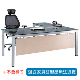 【潔保】TSA 烤銀方形腳辦公桌 TSA-18090G+TSA-9050G 10m/m強化清玻
