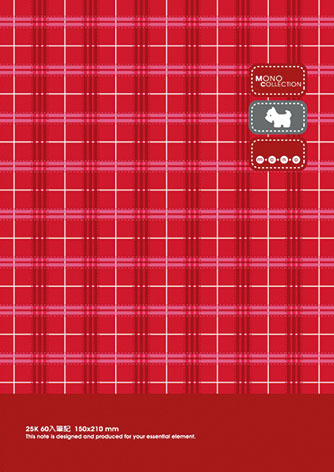 博崴 AM1434 Mono 25K布格紋膠皮筆記-紅(153*214) -3本入 / 包