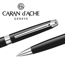 CARAN d'ACHE 瑞士卡達 LEMAN 利曼亮黑漆原子筆(銀夾) / 支