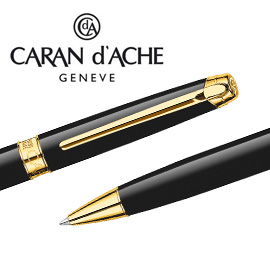 CARAN d'ACHE 瑞士卡達 LEMAN 利曼亮黑漆原子筆(金夾) / 支
