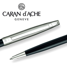 CARAN d'ACHE 瑞士卡達 MADISON 麥迪森亮黑漆原子筆(銀蓋) / 支