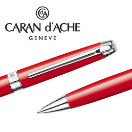 CARAN d'ACHE 瑞士卡達 LEMAN 利曼亮紅漆原子筆(銀夾) / 支