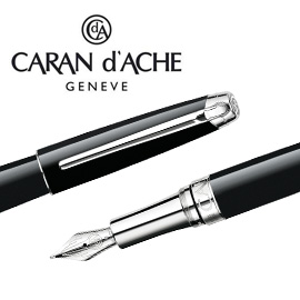 CARAN d'ACHE 瑞士卡達 LEMAN 利曼亮黑漆鋼筆(銀夾)-BB / 支