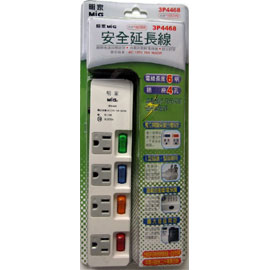 【明家】3P4468 4開4插電腦延長線6呎(適用變壓器)/ 條