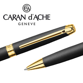 CARAN d'ACHE 瑞士卡達 LEMAN 利曼霧黑漆原子筆(金夾) / 支