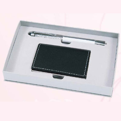 GC2 觸控白鑽白桿+皮面名片夾磁盒禮盒 C016/ 組