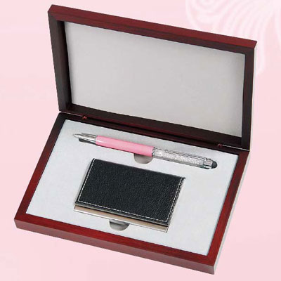 GC2 觸控白鑽粉桿+皮面名片夾 A005/ 組