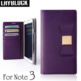 yardiX代理 【韓國 LAYBLOCK Ribbon Classic手工真皮蝴蝶結Samsung Note 3保護套 紫色】皮夾造型 保護殼/保護皮套 適合搭配保護貼/觸控筆