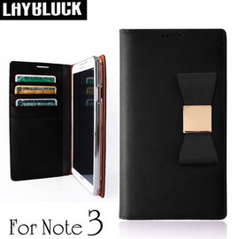 yardiX代理 【韓國 LAYBLOCK Ribbon Classic手工真皮蝴蝶結Samsung Note 3保護套 黑色】皮夾造型 保護殼/保護皮套 適合搭配保護貼/觸控筆