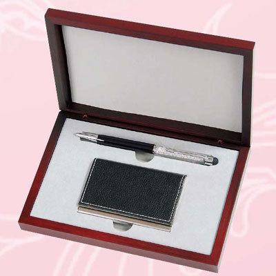 GC2 觸控白鑽黑桿+皮面名片夾 A008/ 組