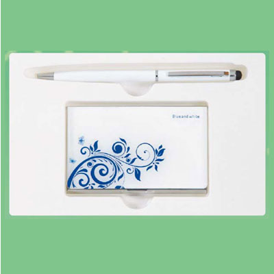 GC2 細緻白觸控筆+彩名藍與白名片夾晶亮盒E063 / 盒