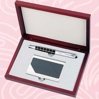 GC2 不鏽鋼格紋原子筆+碳纖名片夾 A012-1/ 組