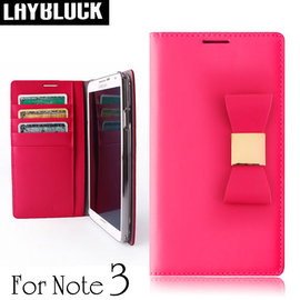 yardiX代理 【韓國 LAYBLOCK Ribbon Classic手工真皮蝴蝶結Samsung Note 3保護套 粉紅】皮夾造型 保護殼/保護皮套 適合搭配保護貼/觸控筆